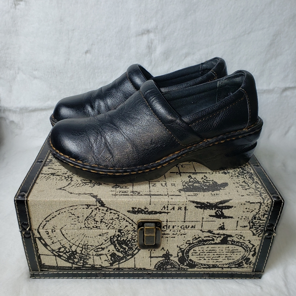 Born B.O.C. Peggy Black Leather Upper Clog Slip-On Size 7.5